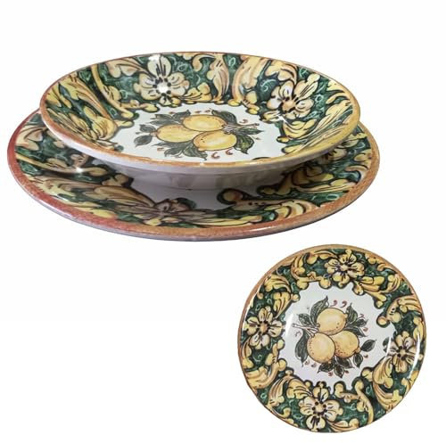 Servizio di Piatti completo per 6 Persone vietri- 18 Pezzi in Ceramica Decorati a Mano - Decoro LIMONI GIALLI - COSEDACASA