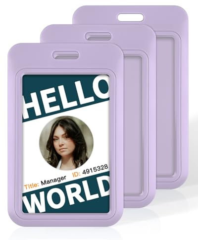 Uniclife Sliding ID Ausweishülle Lila Vertikale Hartplastik-Etui mit klarem Fenster Lila Karte Schutzhülle für Büro Schule ID Kredit-Karten Proximity Key Cards Führerscheine und Pässe,3er Pack