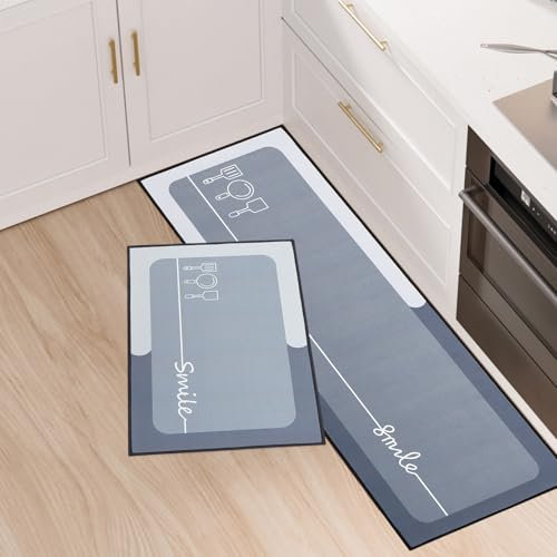 HomKuch Juego de alfombras de Cocina 2 alfombras de Cocina Antideslizantes alfombras de Cocina antifatiga Juegos de alfombras de Cocina limpiables y amortiguadoras 40x60+40x120cm