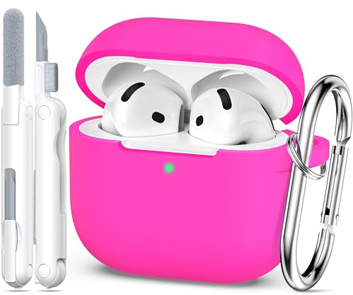 MHYALUDO Kompatibel mit AirPods 4. Generation Hülle Cover 2024, Weiches Silikon in Militärqualität, Stoßdämpfung, Kompatibel mit AirPods 4 Hülle mit Schlüsselanhänger und Reinigungsset,Rosenrosa