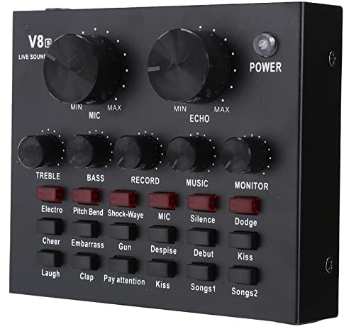 Externe Soundkarte, USB V8 Live External Sound Mixer Board, Voice Changer Soundkarte mit Mehreren Soundeffekten für Live-Aufnahmen zu Hause KTV Voice Chat Multifunktionscomputer
