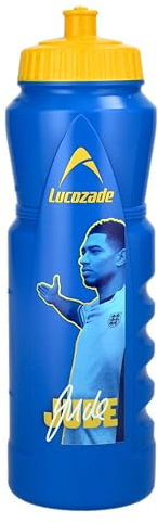 Lucozade Sport x Jude Bellingham England Football 1L Sports Water Bottle – leak proof, with sports cap & measuring strip, in yellow & blue