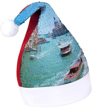 JiuPopular Pailletten-Weihnachtsmütze für Erwachsene, Venedig, Italien-Hut für verschiedene Feiertagspartys