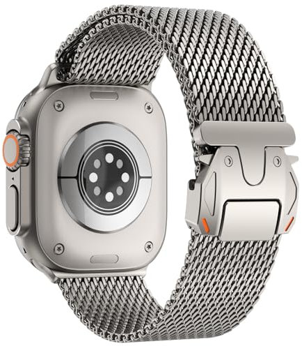 Fullife Ersatzarmband Kompatibel mit Apple Watch Milanese Armband 49mm 46mm 45mm 44mm 42mm(Serie 3 2 1),Metall Edelstahl Armbänder für iWatch Ultra 2/Ultra,Series 10 9 8 7 6 SE 5 4 3 2 1,Titanium