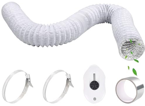 Abluftschlauch PVC Ø80mm 2,5m Lüftungsschlauch Flexibel mit Aluminiumband 50mm x5m und 2 Schlauchschelle Edelstahl Aluminium Abluftrohr für Klimaanlage Wäschetrockner Abzugshaube - Weiß