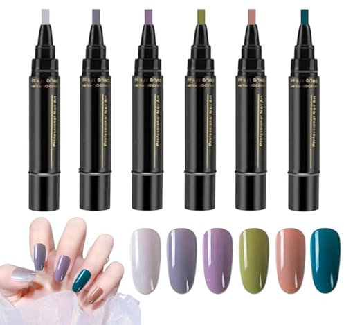 Polishey Nail Polish Pens UK | 6 Pieces No UV Nail Varnish Pens | Quick Dry Gel Nail Polish Pen | Nail Painting Pens Set for Women & Girl | Nail Arts Tools for Home and Professional Manicure
