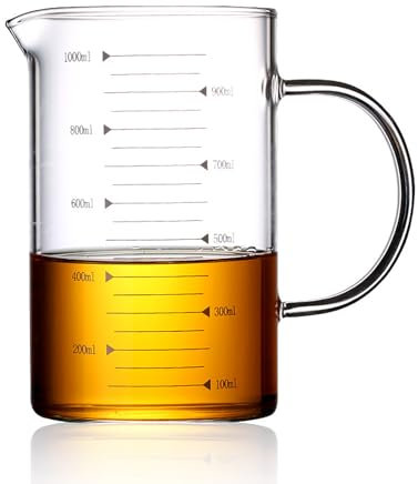 Caraffa Graduata in Vetro 1000ml, Caraffa Graduata Vetro, Brocca Graduata, Brocca Dosatrice con Manico e Beccuccio a V, Ideale per Cuocere, Cucinare e Miscelare