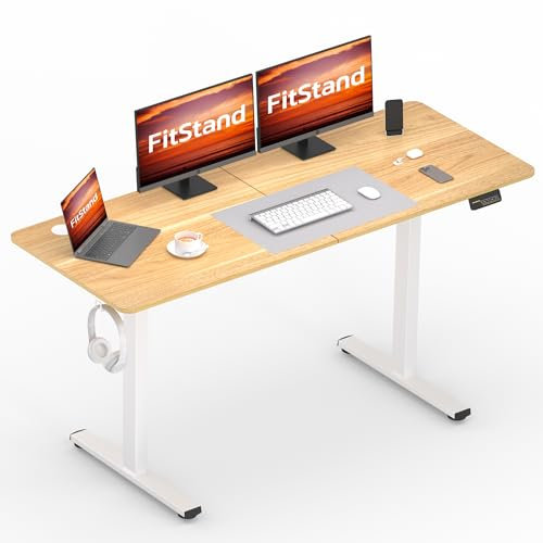 FitStand FQ1 140x60cm Electric Height Adjustable Standing Desk, Sit Stand Desk, Computer Desk With Hooks, Child Lock, Memory Function, Suitable For Office And Home - Maple