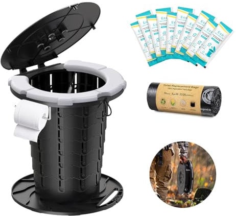 BLIKA Upgraded Retractable Portable Toilet with Soft Cushion, 350LBS Anti-Collapse Camping Folding Toilet, Height Adjustable Travel Toilet with Paper Holder for Camping/Car