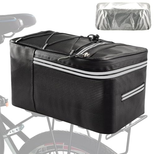 Kytpyi Fahrradtasche, Fahrradtaschen für Gepäckträger, 12L Hohe Kapazität Fahradtasche mit Regenschutz Griff Reflexband, wasserdichte Fahrradtasche Gepäckträger für MTB Elektrofahrrad (Schwarz)