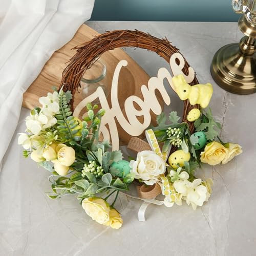 PETSTIBLE Osterkranz, bunter Osterkranz mit Hase, Eiern und Rosen, perfekte Frühlingsdekoration (6185)