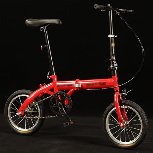 GLSQBVRP Klapprad X1, Unisex, 14 Zoll, Rot, Tragbares Faltrad aus Kohlenstoffstahl, Singlespeed, Scheibenbremse, Outdoor-Campingfahrrad