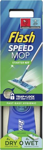 Flash Speed Mop Starter Kit – All-In-One Floor Mopping System with 4 Wet & 4 Dry Pads – Deep Clean for Hard Floors, Trap & Lock Technology for Efficient Cleaning Green Blue 1 Pack - 109