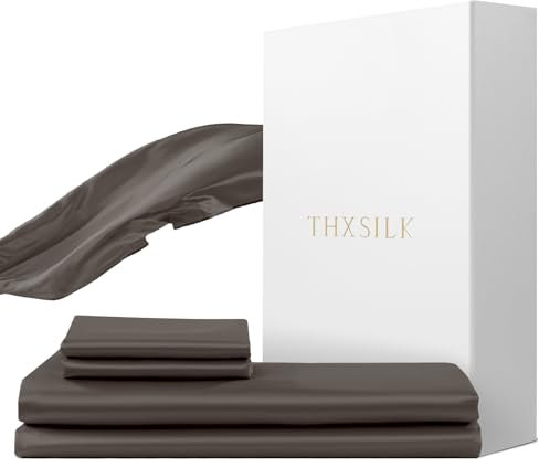 THXSILK Seidenbettwäsche Set 2 teilig，Bettbezug 155 x 220 cm und 40 x 80 cm Kissenbezug, Luxus Seide Bettwäsche Set, Super Weich und Glatt, Dunkelgrau