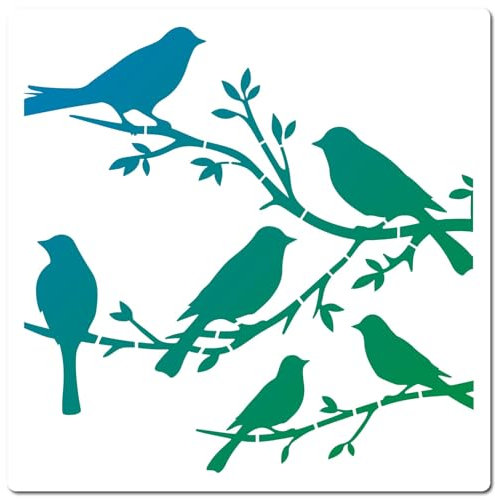 GORGECRAFT 30x30cm Große Schablone Mit Vogel Auf AST Wiederverwendbar Vogel Baum Vorlage Blatt Silhouette Schild Heimdekoration Kunststoff PET Schablonen Zum Malen Auf Holz Wandschränken Scrapbook