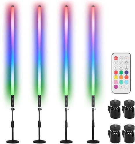 Luces de tubo de DJ con soporte, 4 pies, 4800 mAh, recargable, RGB barra de luz LED de trabajo síncrono, barra de luz de vídeo, cabina de fotos, discoteca, escenario, boda, evento, iluminación