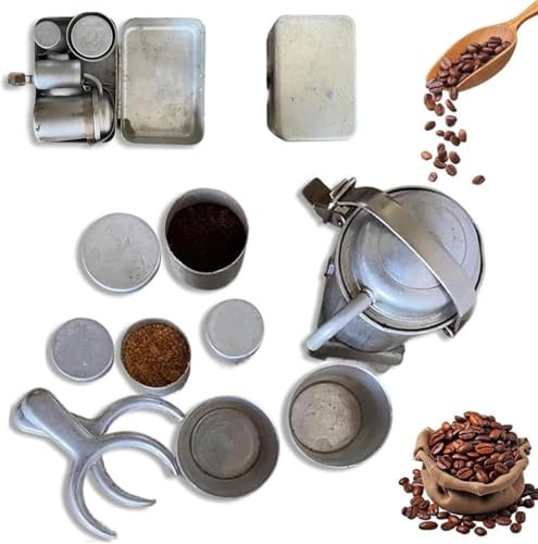 Kit de café extra raro para coleccionistas de camping, máquina de espresso portátil para viajes al aire libre con tazas, juego de cafetera de nostalgia vintage y cafetera de vertido, regalo de