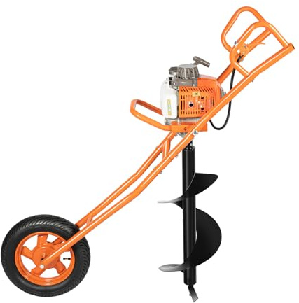 Rogowsen 63CC Post Hole Digger Tarière à essence 2 temps 80-115 dB Brouette avec embout de 11 pour clôture, tarière, jardin, plantation d'arbres
