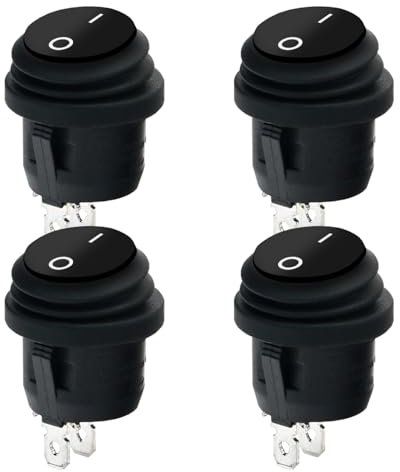 Powice 4X Wasserdichter Kippschalter 12V,Runder Selbstsichernder 2 Poliger Schalter 12V,Schalter 6A/12V/4V/110V/230V Geeignet für den Einbau in Häusern, Autos und Elektrischen Geräten(Schwarz)
