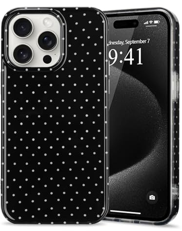Urarssa for iPhone 14 Pro Max Cute Polka Dot Pattern Case, Black | Compatible with Magsafe Aesthetic Design Case, Stylish Soft TPU Bumper, Slim Shockproof Protective Back Cover for Women Girls