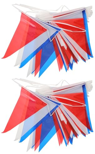 Homoyoyo 2stücke Dreieckige Wimpelgirlande Rot-weiß-blau zum Juli Partyflagge für Geburtstag Hochzeit Gartendekoration Fest