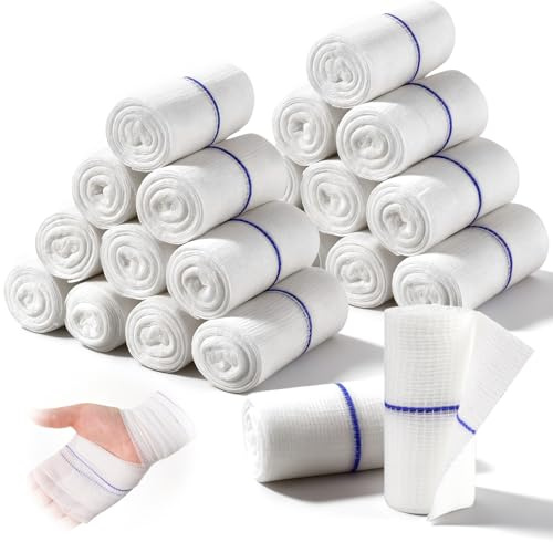 24 Rollen Mullbinden Fixierbinden 7.5 cm x 3.75 m EinzelnVerpackt Erste Hilfe Verbandsmaterial für Wundv Wundversorgung Bandage Weich and Dehnbar