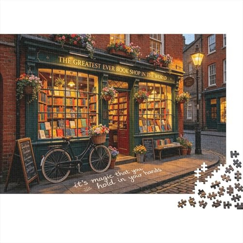 Vintage Bookstore Adult Jigsaws 1000 Teile Wiederverwendbar Material Bookshop Puzzle Family Gaming Time Props Perfect for Family and Friends Birthdays 70x50cm/1000pcs