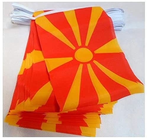 AZ FLAG - Fahnenkette Mazedonien 6 Meter Mit 20 Flaggen - 21x14 cm - Makedonische Girlande Flaggenkette 14 x 21 Cm