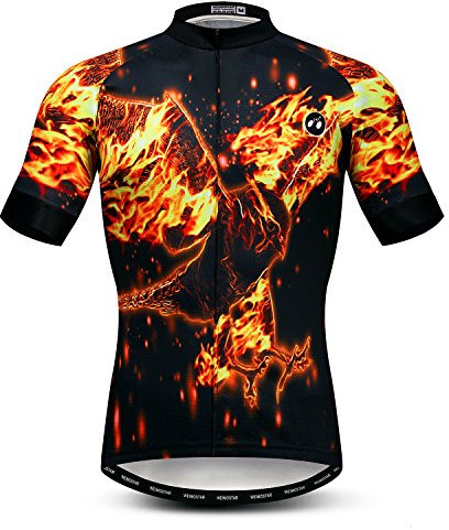 Herren-Fahrradtrikot, kurzärmelig, Mountainbike-Hemd, MTB-Oberteil, Reißverschlusstasche, reflektierender Totenkopf, Fire39, L