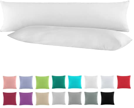 BaSaTex Baumwolle Renforcé Kissenbezug, 2er Pack, 40x145 cm, Weiss | 100% Baumwolle, Öko_Tex Zertifiziert, Reißverschluss