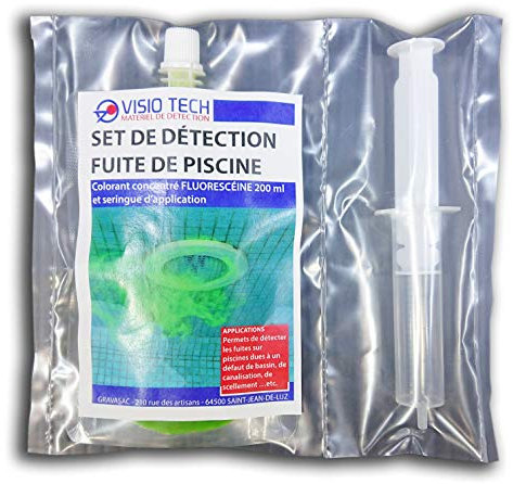 VISIO TECH - Set de Détection Fuite de Piscine et Bassin avec 200 ml de colorant de détection prêt à diluer