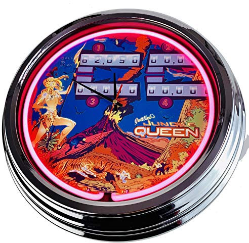 Neon Uhr Flipper Jungle Queen Gottlieb 1977 Wanduhr Deko-Uhr Leuchtuhr USA 50's Style Retro Neonuhr Esszimmer Küche Wohnzimmer Büro (Pink)