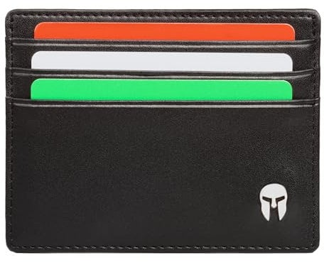 SPARTANO Porta Carte Credito Uomo con Protezione RFID, Portafoglio Slim Sottile Elegante con 6 Tasche per Tessere e 1 per Banconote - ARES (Nero)