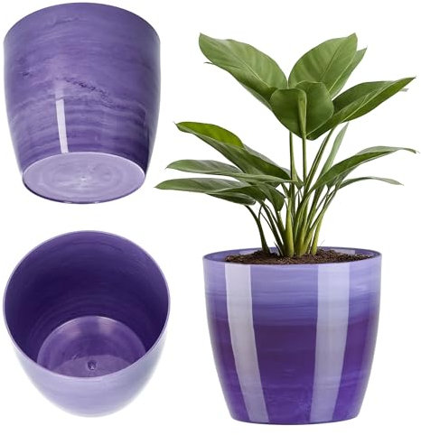 KADAX Pot de Fleurs 16 cm en Plastique avec Finition Brillante et Motifs Marbrés, Cache-Pot pour Une Décoration Intérieure Raffinée et Moderne (Violet)