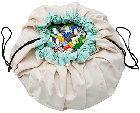 Play & Go Drawstring Play Mat Storage Bag for Children - Kids Toy Storage Organizer - Drawstring Toy Bag - Large 140CM Play Mat for Toddlers Toys and Bag for Storage - Cherry Love