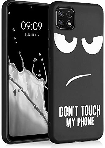 kwmobile Hülle kompatibel mit Samsung Galaxy A22 5G - Handyhülle Silikon Case - Don't Touch My Phone Weiß Schwarz