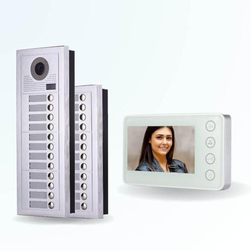 BT Security Portier interphone vidéo Modern 2 Fils - 24 Appartements - 24 écrans Blancs