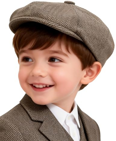 mintgreen Schiebermütze Kinder, Fischgrät Tweed Newsboy, 0-8 Jahre | Baby Jungen Hochzeit Taufe Vintage Barett Cap