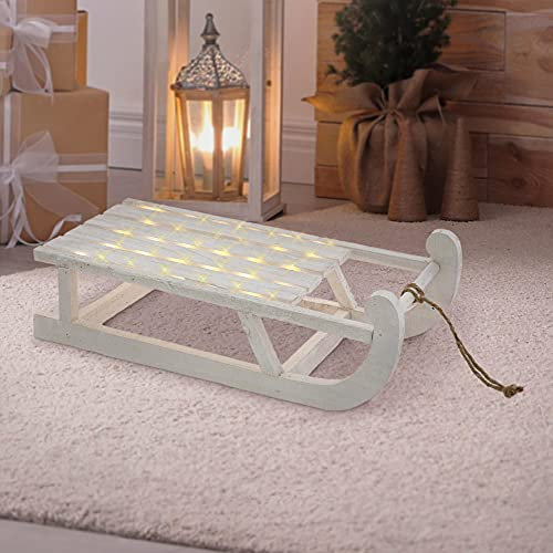 ECD Germany Deko Schlitten aus Holz, 50,5 x 13,5 x 23,5 cm, Weiß, mit LED, Weihnachtsdeko, Weihnachten Dekoration, mit Batterien, Holzschlitten, Holz Deko, Dekoration, Dekoschlitten, Winterdeko