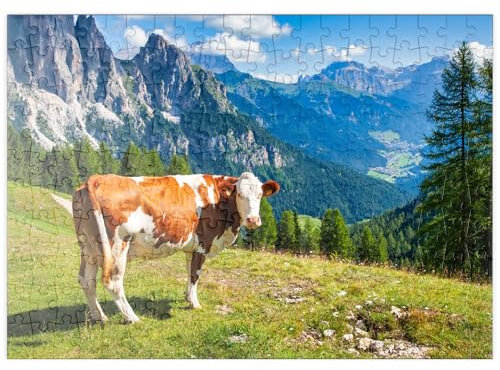 MyPuzzle Kuh grast auf Einer Alpenwiese in den Dolomiten - Premium 200 Teile Puzzle - MyPuzzle Sonderkollektion von Puzzle Galaxy