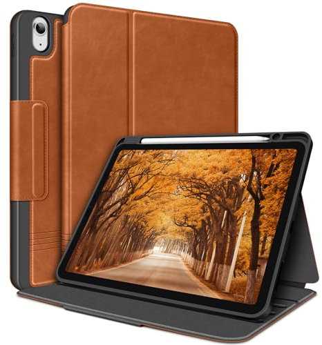 Bukoor iPad Air 11 Zoll 2024, Air 6/5/4 Hülle (2022/2020) 10,9 Zoll mit Pencil Halfter und Taschen PU Leder Stoßfest Cover Auto Schlafen/Wachen Intelligentes Case, Multi-Winkel Ständer, Braun