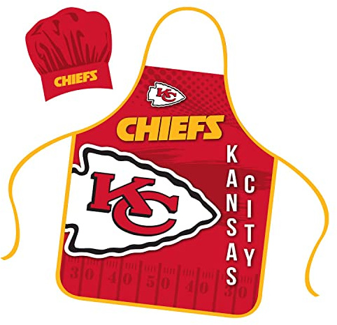 Kansas City Chiefs Schürze, Kochmütze, Set, vollfarbig, Universalgröße, Raffhalter, Grillen, Heckklappe, Grillen, Kochgeber, Team-Farbe, Einheitsgröße