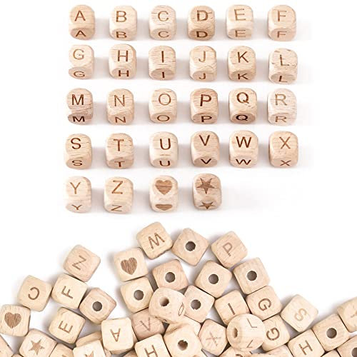 SIYINGSAERY 90 Stück Holzperlen Buchstaben 12mm Holzbuchstaben Perlen Würfel Holzperlen A-Z Alphabet Buchstabenwürfel Holz Buchstaben Perlen Holzbuchstabenperlen für DIY Armband Schmuck