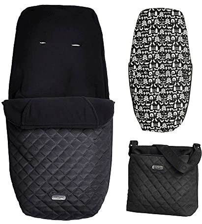 Cosatto Giggle Accessory Pack – Change Bag/Pram Bag & All Season Footmuff/Cosy Toes (Black Silhouette)
