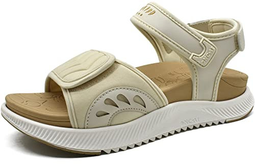 ONCAI Walking Sandals Womens,Arch Support Hiking Sandals with Orthotic Outdoor Footbed for Plantar Fasciitis,Water Athletic Platform Sandalias Mujer with 3 Adjustable Strap Beige Size 8