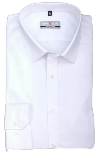 Marvelis Herrenhemd, Super Slim EXTRA Langarm 69cm | Uni Weiß | New York Kent Kragen Gr. 42