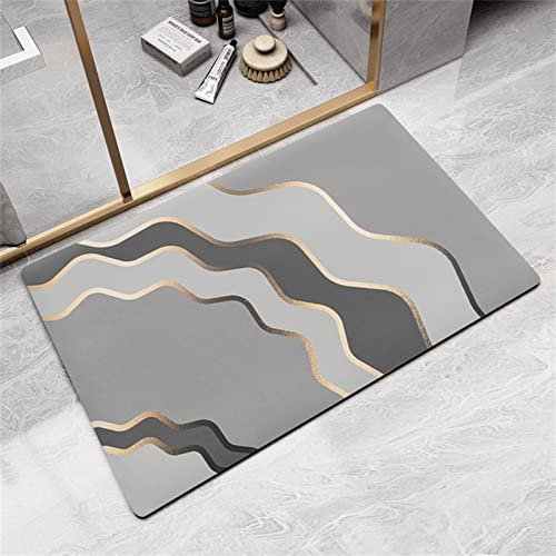 Badezimmerteppich Super Absorbierende Rutschfester Badematte, Badematten Badteppich 40x60cm Badvorleger Extra DüNn Schnelltrocknende Waschbare Badematte Home Rug, Badmatte Bodenmatte Floor Mat Grau