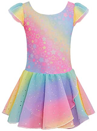trudge Girls Ballet Leotard with Chiffon Skirt - Short Sleeve Dancewear for Girls - Pattern 8/160