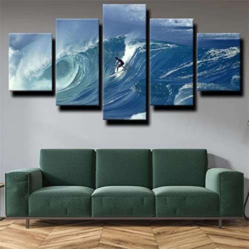 Leinwand Bilder Leinwandbilder Big-Wave-Surfen L/150 X 80 Cm Hd Poster 5 Teilig Wohnzimmer Wandbilder Gemälde Wohndekorationen Wanddekoration Geschenk Schlafzimmerbürohotelwandkunstfoto
