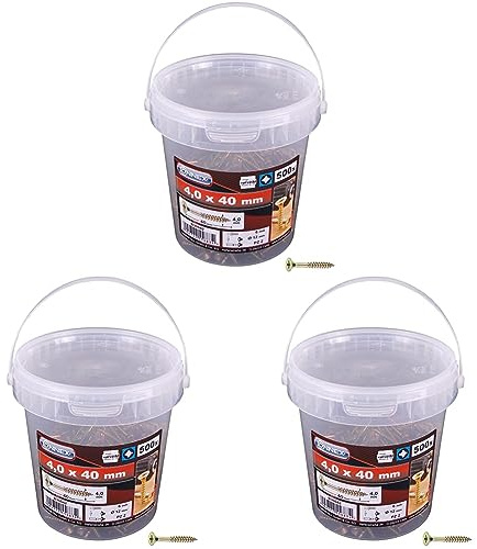 Connex Universalschrauben 4,0 x 40 mm - 500 Stück im Set - Senkkopf - PZ Pozidriv-Antrieb - Teilgewinde - Gelb verzinkt/Schrauben-Set/Schrauben-Eimer / B30042 (Packung mit 3)